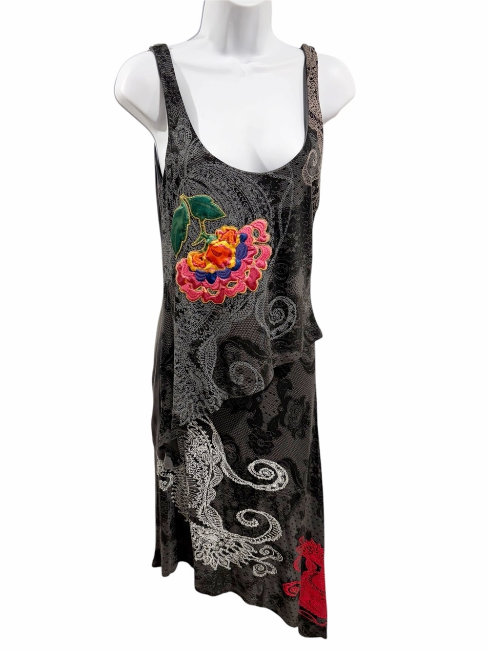 Desigual Elba Asymmetrical Embroidered Jersey Dress size Small